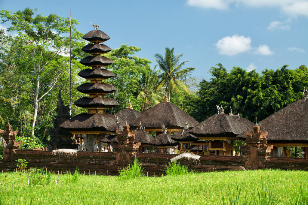 Temple au milieu d'une rizière